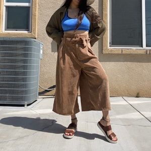 Brown Ribbed Wide Leg Pants Size L